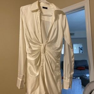 white satin shirt dress